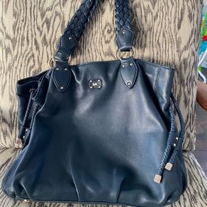 Michael Kors navy tote, lamb leather, gently used